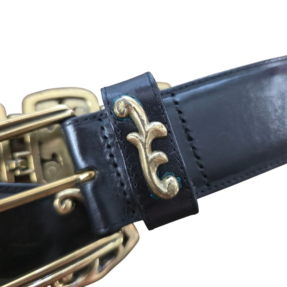 Brighton Black Leather Scroll Link Belt Gold Tone Accents Size M Style 49013 USA - Picture 4 of 11